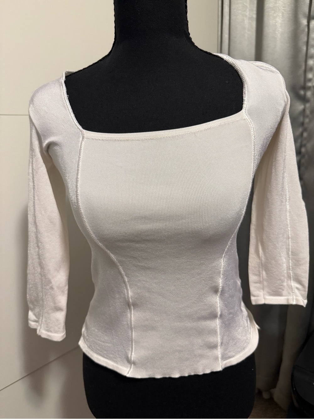 Emporio Armani White Square-Neck Ribbed Women's Top